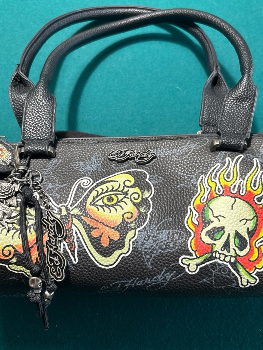 Ed Hardy 2000’s Black Skull Butterfly Barrel Bag #edhardy $33